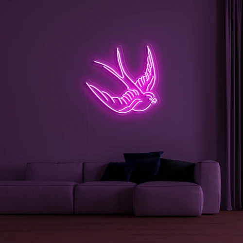 3D LED-neonlogo seinällä - kyyhkynen