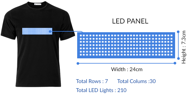 led-t-paita, jossa on ohjelmoitava bluetooth-teksti