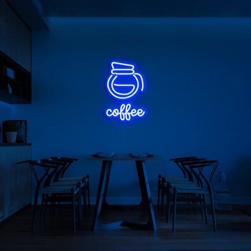 LED 3D neon logo seinällä COFFEE